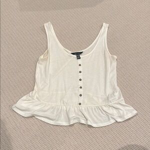 New Look Ivory Button-Front Ruffle Tank Top